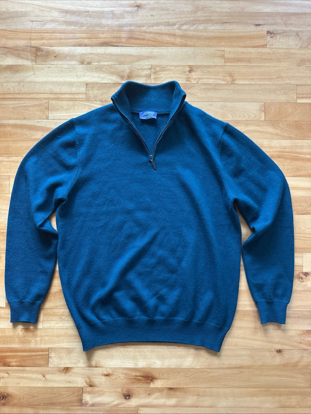 Jeremy Argyle NYC Merino Wool Quarter Zip Sweater Mens L Teal Blue Pullover